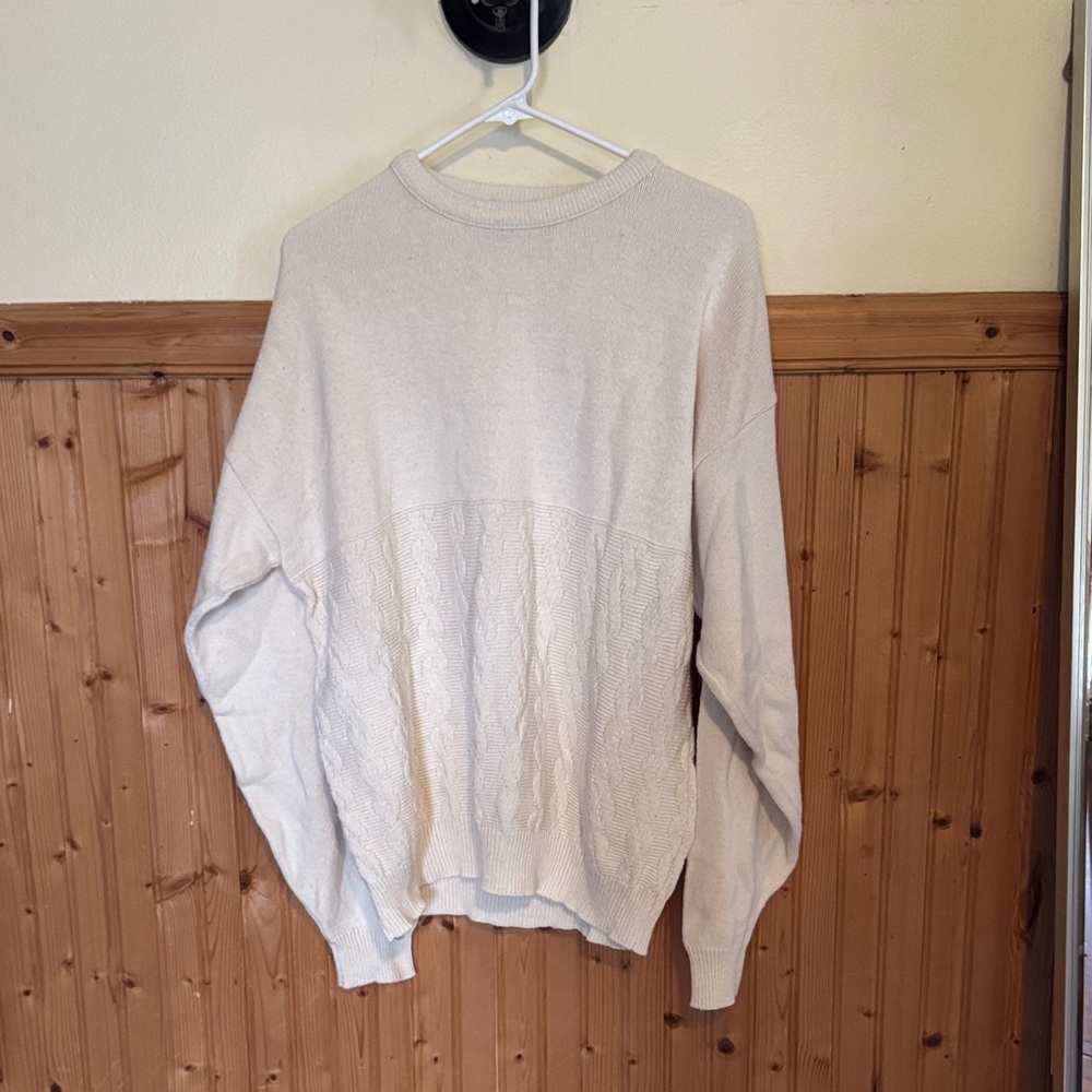Vintage Isle of Cotton Cream Knit Sweater Size XL